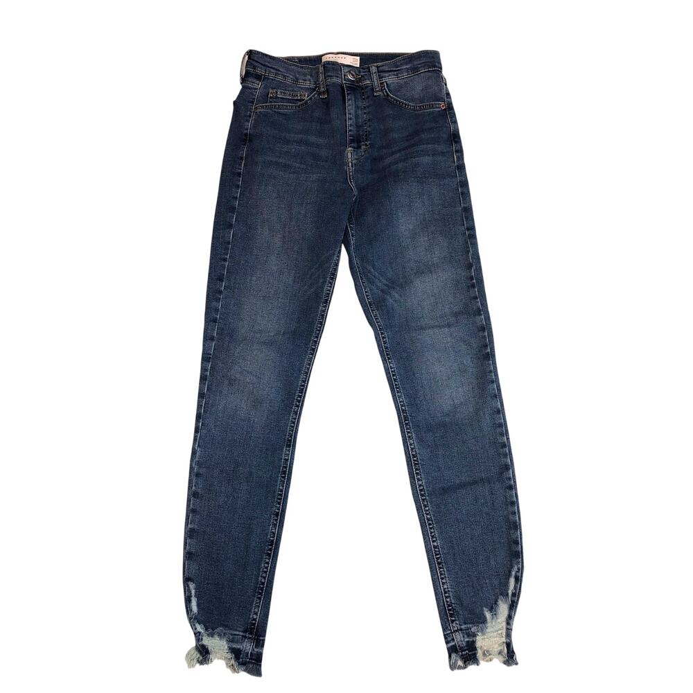 Topshop Skinny Jeans Size 28 Jamie High Rise Blue Stretch 29" Inseam Raw Hem
